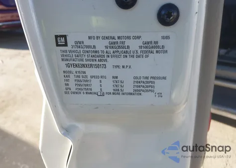 2006 Cadillac Escalade Standard z USA, uszkodzony, nr VIN 1GYEK63NX6R150173